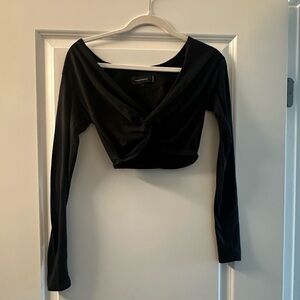 Black Long Sleeve Twist Front Top